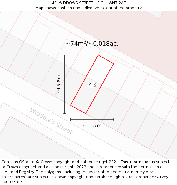 43, WIDDOWS STREET, LEIGH, WN7 2AE: Plot and title map