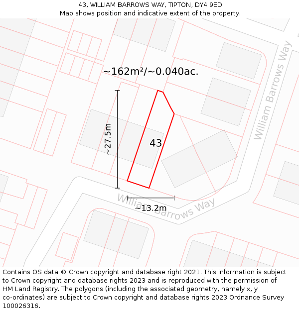 43, WILLIAM BARROWS WAY, TIPTON, DY4 9ED: Plot and title map