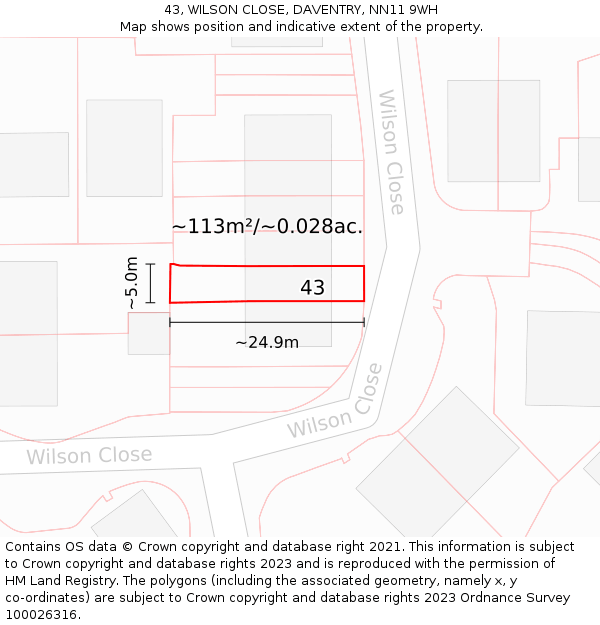 43, WILSON CLOSE, DAVENTRY, NN11 9WH: Plot and title map