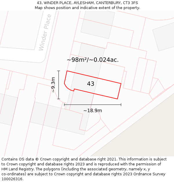 43, WINDER PLACE, AYLESHAM, CANTERBURY, CT3 3FS: Plot and title map