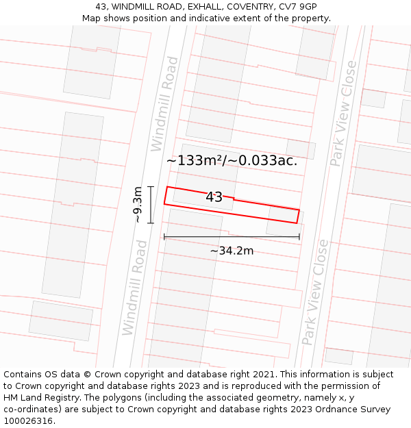 43, WINDMILL ROAD, EXHALL, COVENTRY, CV7 9GP: Plot and title map