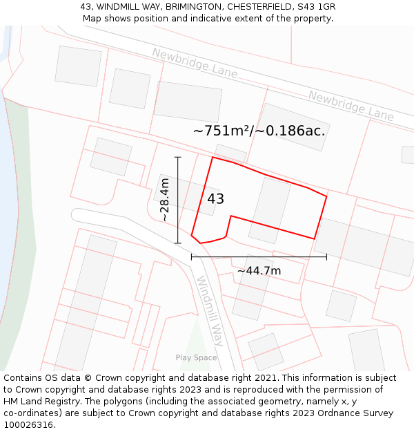 43, WINDMILL WAY, BRIMINGTON, CHESTERFIELD, S43 1GR: Plot and title map