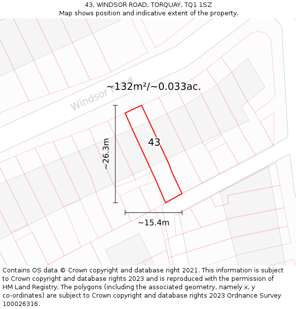 43, WINDSOR ROAD, TORQUAY, TQ1 1SZ: Plot and title map