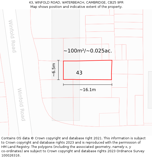 43, WINFOLD ROAD, WATERBEACH, CAMBRIDGE, CB25 9PR: Plot and title map