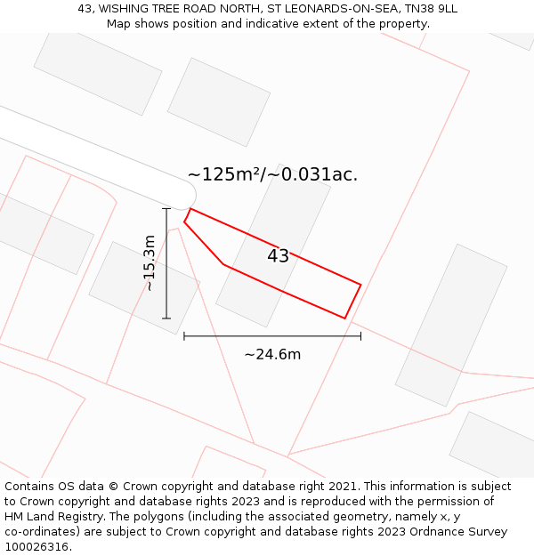 43, WISHING TREE ROAD NORTH, ST LEONARDS-ON-SEA, TN38 9LL: Plot and title map
