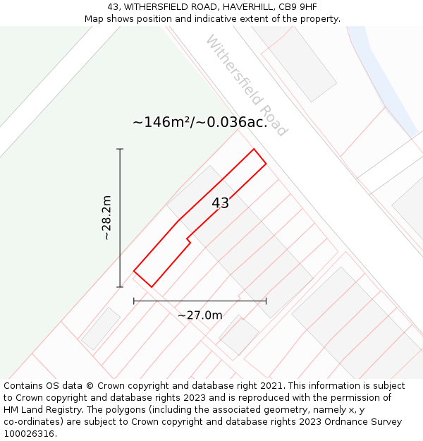 43, WITHERSFIELD ROAD, HAVERHILL, CB9 9HF: Plot and title map
