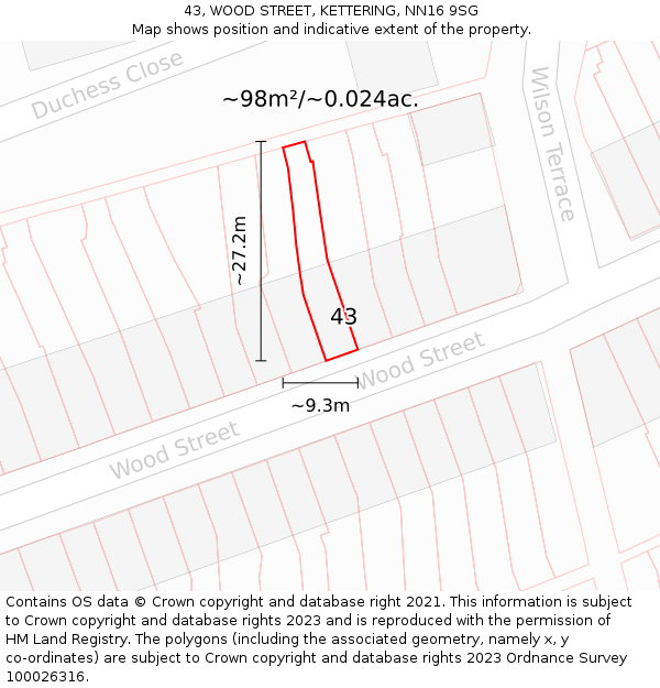 43, WOOD STREET, KETTERING, NN16 9SG: Plot and title map