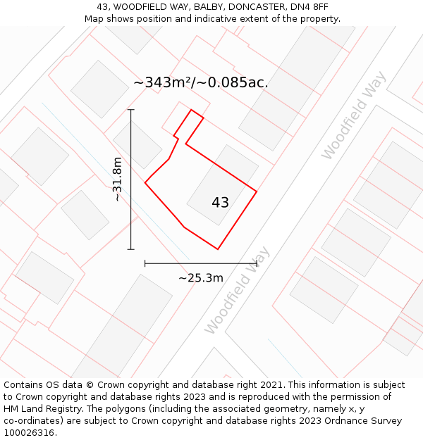 43, WOODFIELD WAY, BALBY, DONCASTER, DN4 8FF: Plot and title map