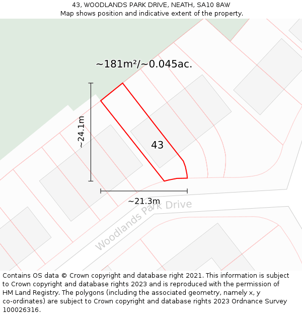 43, WOODLANDS PARK DRIVE, NEATH, SA10 8AW: Plot and title map
