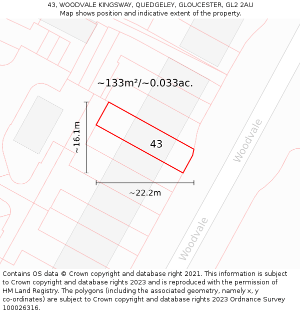 43, WOODVALE KINGSWAY, QUEDGELEY, GLOUCESTER, GL2 2AU: Plot and title map
