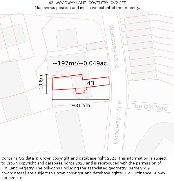 43, WOODWAY LANE, COVENTRY, CV2 2EE: Plot and title map