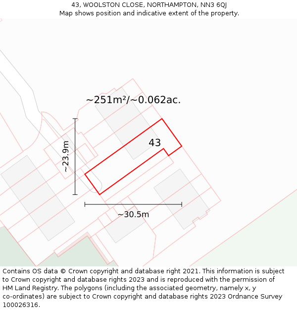 43, WOOLSTON CLOSE, NORTHAMPTON, NN3 6QJ: Plot and title map