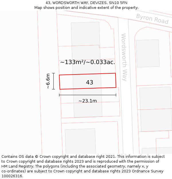 43, WORDSWORTH WAY, DEVIZES, SN10 5FN: Plot and title map