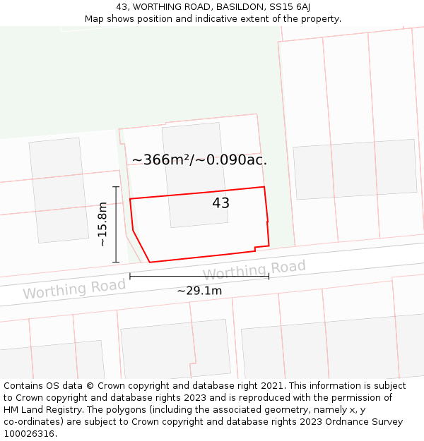 43, WORTHING ROAD, BASILDON, SS15 6AJ: Plot and title map