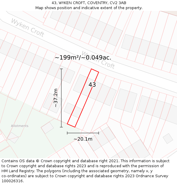 43, WYKEN CROFT, COVENTRY, CV2 3AB: Plot and title map