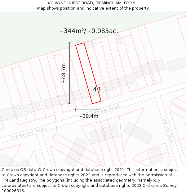 43, WYNDHURST ROAD, BIRMINGHAM, B33 9JH: Plot and title map