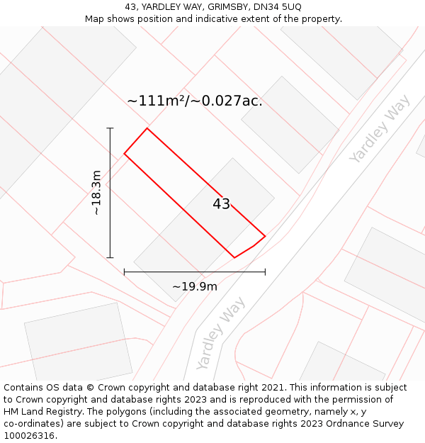43, YARDLEY WAY, GRIMSBY, DN34 5UQ: Plot and title map