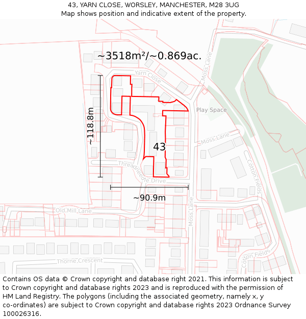 43, YARN CLOSE, WORSLEY, MANCHESTER, M28 3UG: Plot and title map