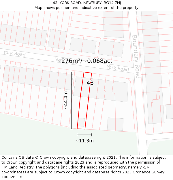 43, YORK ROAD, NEWBURY, RG14 7NJ: Plot and title map