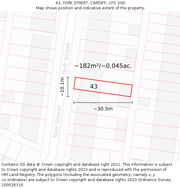 43, YORK STREET, CARDIFF, CF5 1ND: Plot and title map