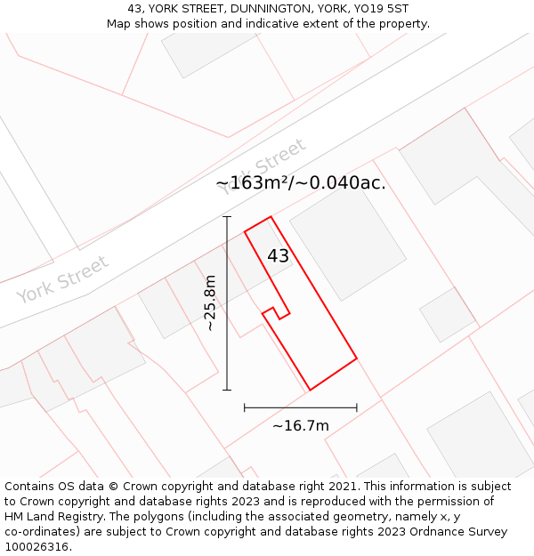 43, YORK STREET, DUNNINGTON, YORK, YO19 5ST: Plot and title map