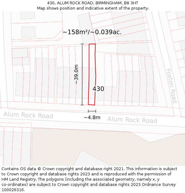 430, ALUM ROCK ROAD, BIRMINGHAM, B8 3HT: Plot and title map