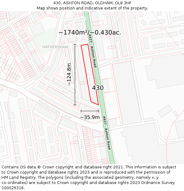 430, ASHTON ROAD, OLDHAM, OL8 3HF: Plot and title map