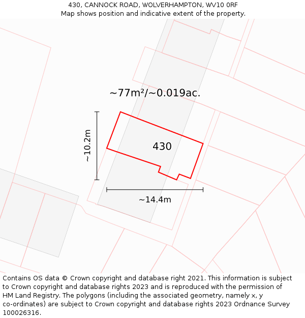 430, CANNOCK ROAD, WOLVERHAMPTON, WV10 0RF: Plot and title map