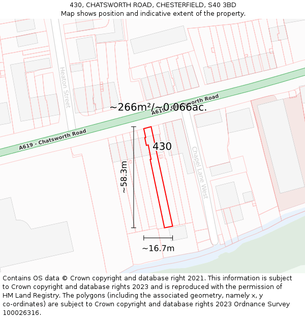430, CHATSWORTH ROAD, CHESTERFIELD, S40 3BD: Plot and title map