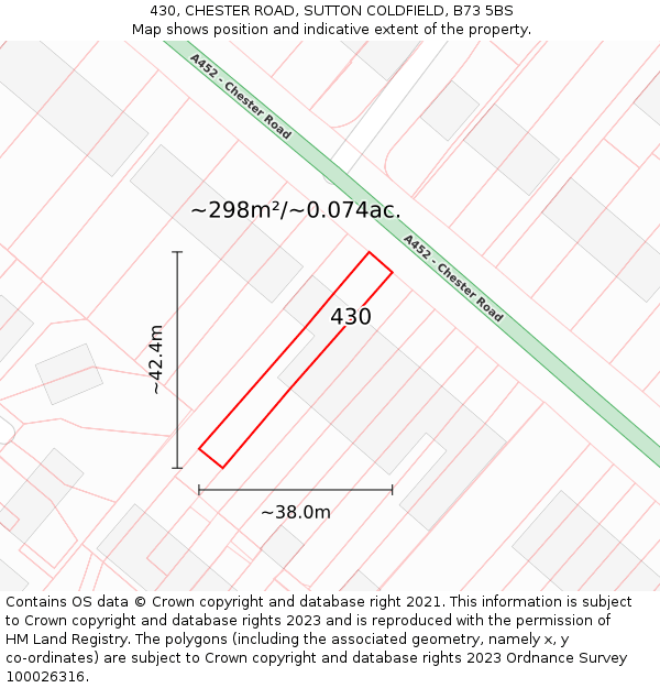 430, CHESTER ROAD, SUTTON COLDFIELD, B73 5BS: Plot and title map