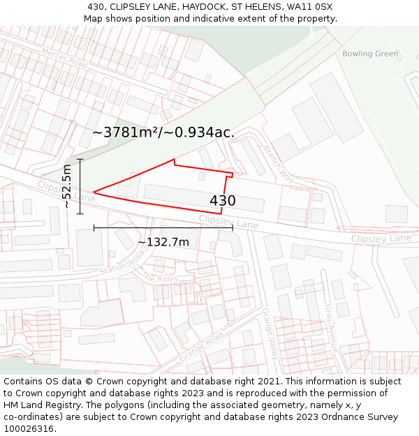 430, CLIPSLEY LANE, HAYDOCK, ST HELENS, WA11 0SX: Plot and title map