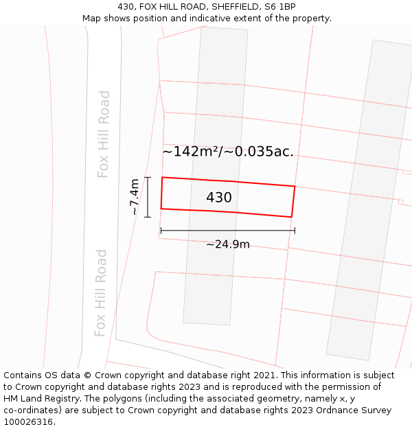 430, FOX HILL ROAD, SHEFFIELD, S6 1BP: Plot and title map