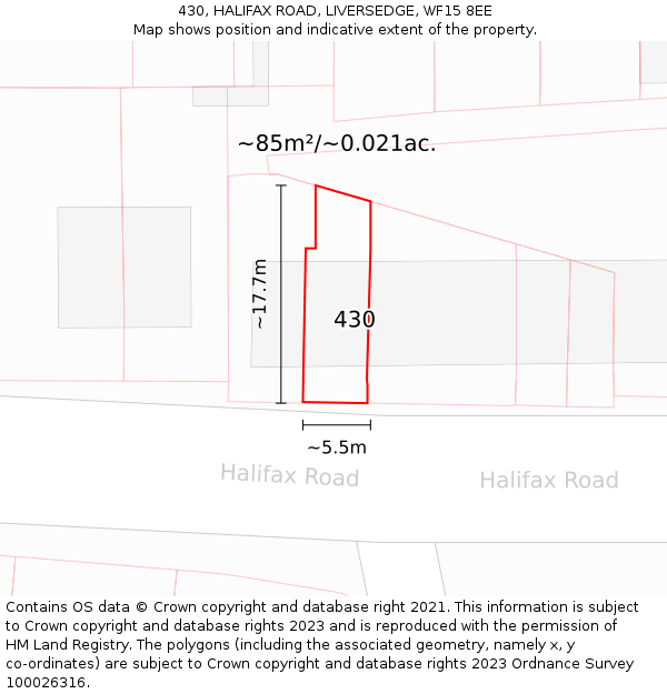 430, HALIFAX ROAD, LIVERSEDGE, WF15 8EE: Plot and title map