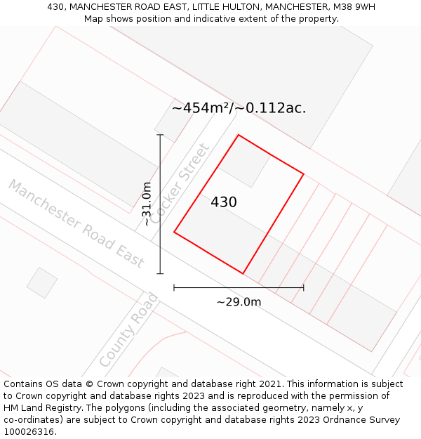 430, MANCHESTER ROAD EAST, LITTLE HULTON, MANCHESTER, M38 9WH: Plot and title map