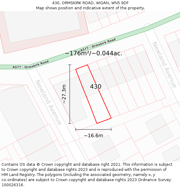 430, ORMSKIRK ROAD, WIGAN, WN5 9DF: Plot and title map
