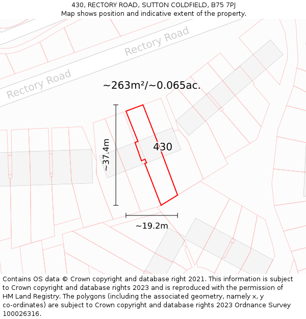 430, RECTORY ROAD, SUTTON COLDFIELD, B75 7PJ: Plot and title map