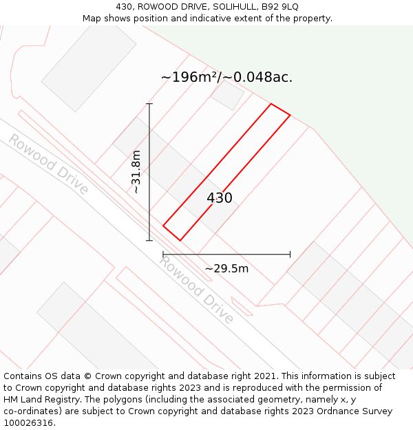 430, ROWOOD DRIVE, SOLIHULL, B92 9LQ: Plot and title map