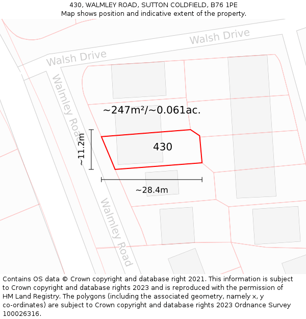 430, WALMLEY ROAD, SUTTON COLDFIELD, B76 1PE: Plot and title map