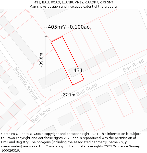 431, BALL ROAD, LLANRUMNEY, CARDIFF, CF3 5NT: Plot and title map