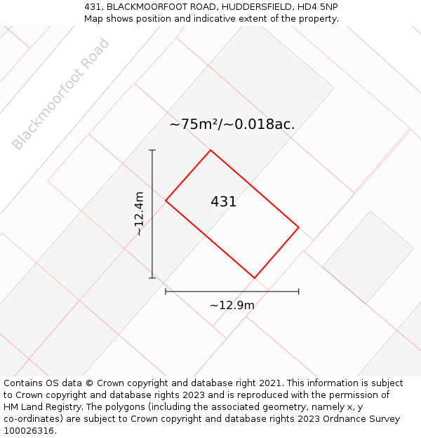 431, BLACKMOORFOOT ROAD, HUDDERSFIELD, HD4 5NP: Plot and title map