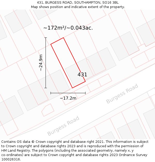 431, BURGESS ROAD, SOUTHAMPTON, SO16 3BL: Plot and title map