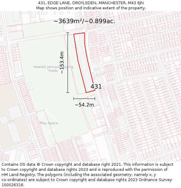 431, EDGE LANE, DROYLSDEN, MANCHESTER, M43 6JN: Plot and title map