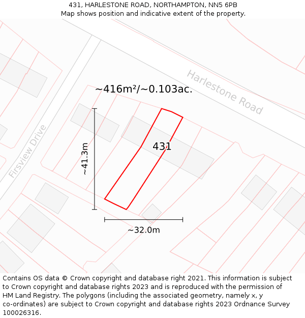 431, HARLESTONE ROAD, NORTHAMPTON, NN5 6PB: Plot and title map