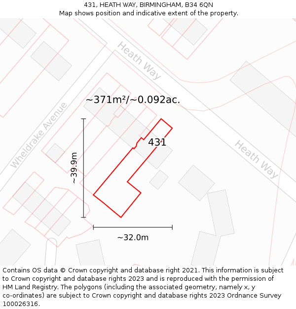 431, HEATH WAY, BIRMINGHAM, B34 6QN: Plot and title map