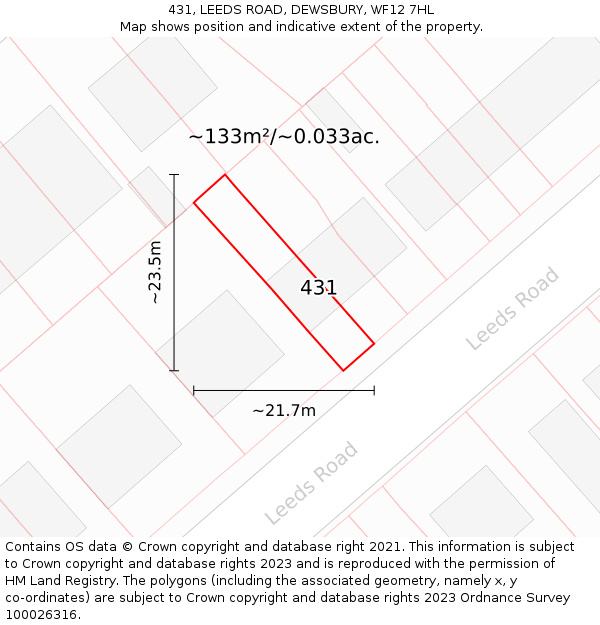 431, LEEDS ROAD, DEWSBURY, WF12 7HL: Plot and title map