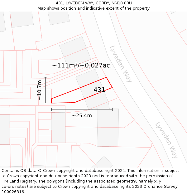431, LYVEDEN WAY, CORBY, NN18 8RU: Plot and title map