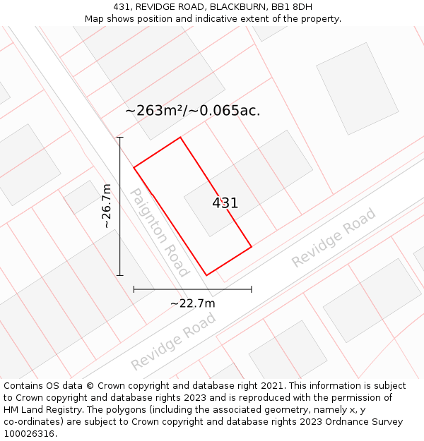 431, REVIDGE ROAD, BLACKBURN, BB1 8DH: Plot and title map
