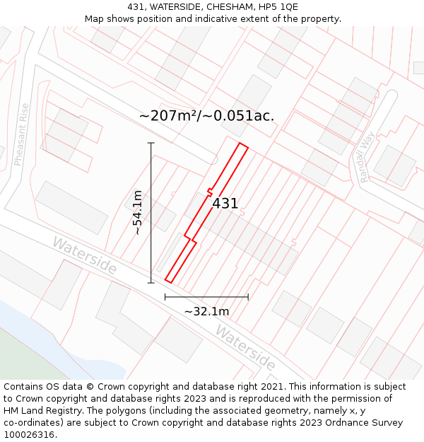 431, WATERSIDE, CHESHAM, HP5 1QE: Plot and title map