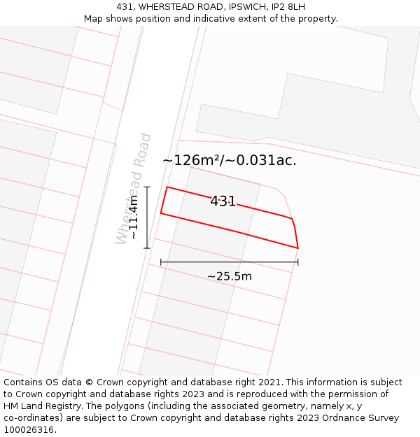 431, WHERSTEAD ROAD, IPSWICH, IP2 8LH: Plot and title map