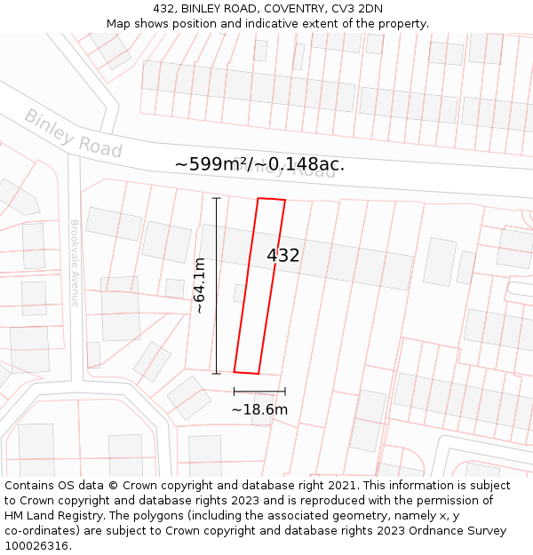 432, BINLEY ROAD, COVENTRY, CV3 2DN: Plot and title map